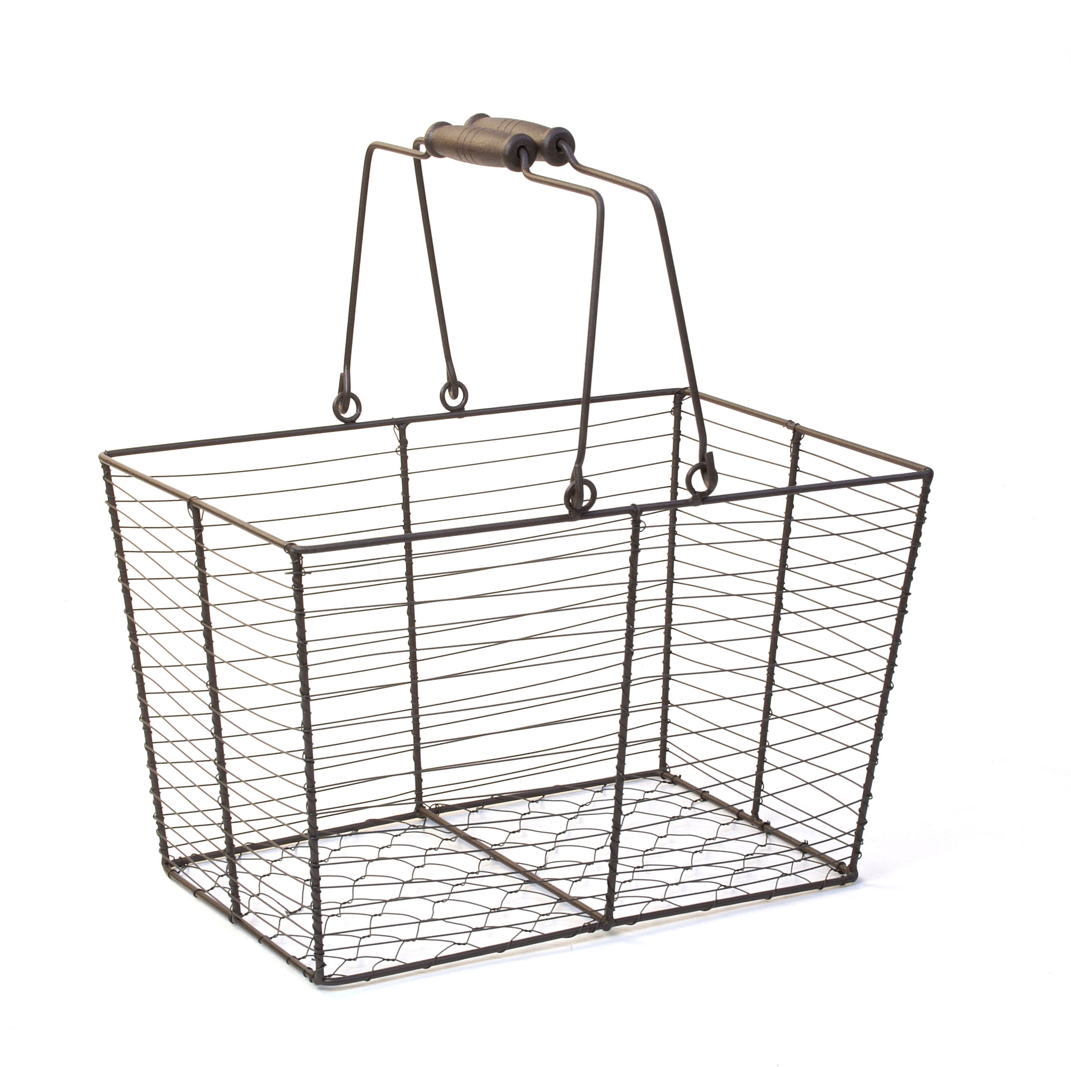 Wire Rectangular Shop Basket Brown with Folding Handle