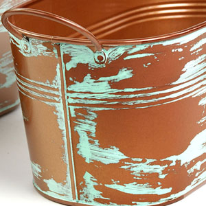 12" Tin Oval Tub Copper\Verdigris Finish