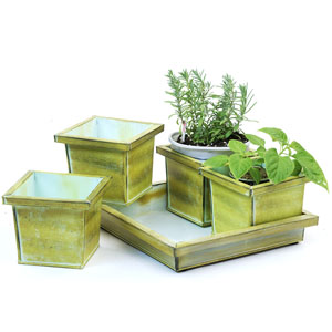 5pc Tin Herb Pot Vintage Green