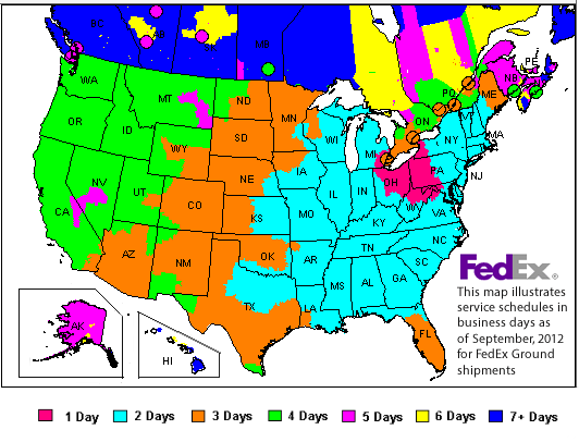 Fedex delivery days map