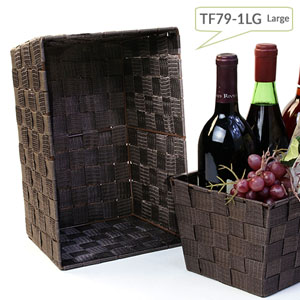 Woven Strap  Basket Rectangle  -Single Medium  Dark Brown