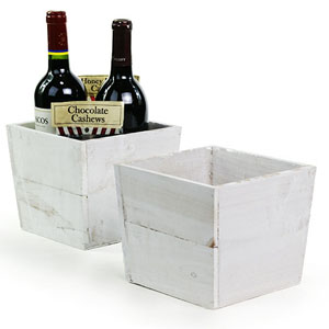 Wood Square Pot Deep White