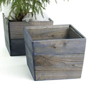 Sq Top Wooden Planter Farmhouse Blue