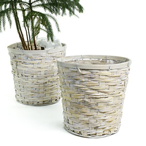 Rattan pot cover for 8" Pot - White Wash