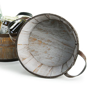9" Wood Slat Bowl w/ Faux Leather Handle