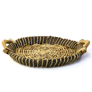 Woodchip/Willow Round Shallow Tray with Wooden Handles
