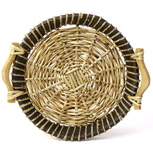 Woodchip/Willow Round Shallow Tray with Wooden Handles