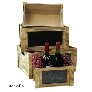 WOOD Crate s/4 Burnt Finish with chalkboard