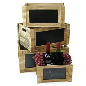 WOOD Crate s/4 Burnt Finish with chalkboard