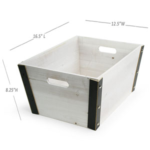 Large Rect Wooden Crate White Wash with Black