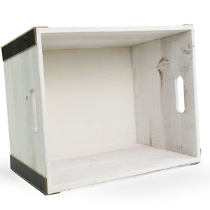 Large Rect Wooden Crate White Wash with Black