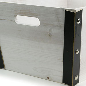 Large Rect Wooden Crate White Wash with Black