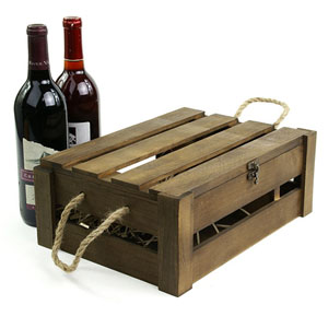 WOOD Crate Wine Bottle Holder - Stained