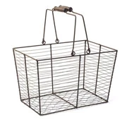 Wire Rectangular Shop Basket Brown with Folding Handle