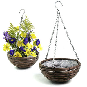 Woodchip Strip Hanging Basket - Stained