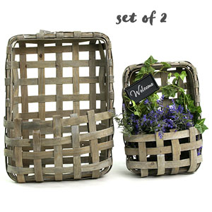 Woodchip Wall Basket Decor Grey Wash s/2