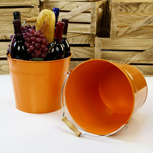 10"  Pail Orange with Wood Handle