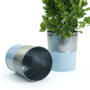 6" Galvanized Bucket Tall Ribbed/Blue base