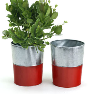 6" Galvanized Bucket Tall Ribbed/Red base