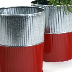 6" Galvanized Bucket Tall Ribbed/Red base