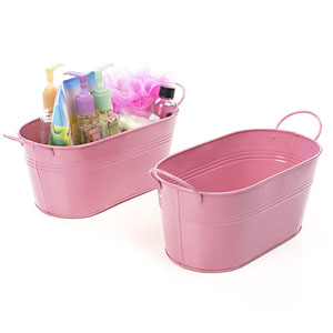 12" Oval Light Pink Tin Tub