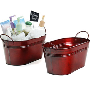 12" Oval Tin Translucent Red Tub