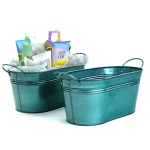 12" Oval Tin Translucent Teal Tub