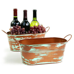 12" Tin Oval Tub Copper\Verdigris Finish