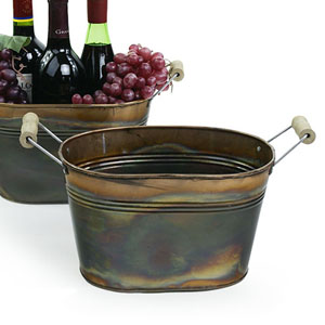 Oval Metal Tub 10" wood handles Burnt Copper