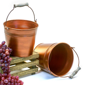 7" Tin Pail Copper with Wood Handle
