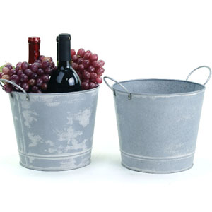 8.5" Pail Galvanized White Wash