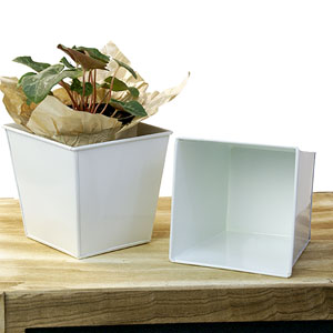 5"Sq Tin Pot White