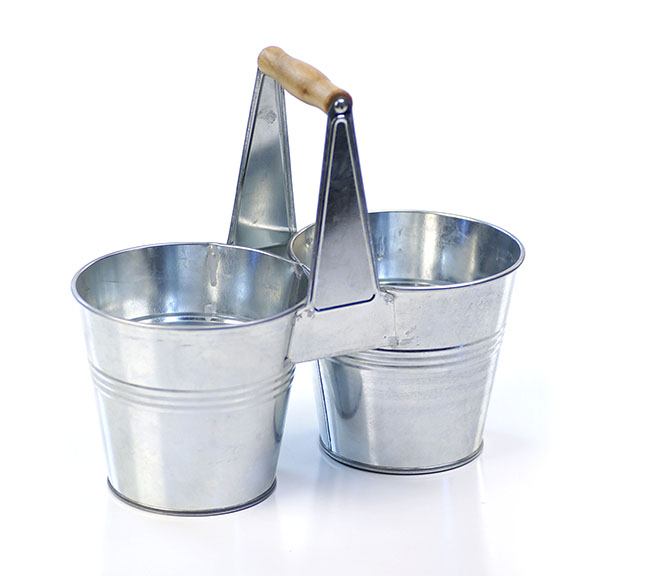 Galvanized Tin Caddy with Wooden Handle