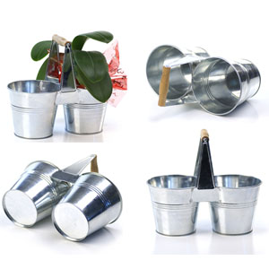 Galvanized Tin Caddy with Wooden Handle