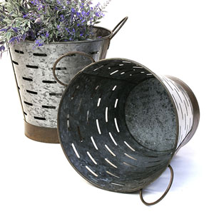 Metal Olive Bucket Deep Vintage Rustic