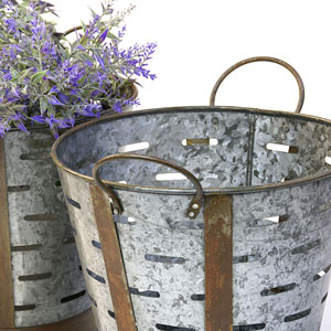 Metal Olive Bucket Deep Vintage Rustic