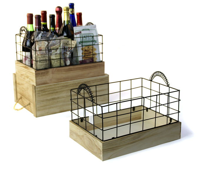 Wire/Wood Rectangular Crate Large