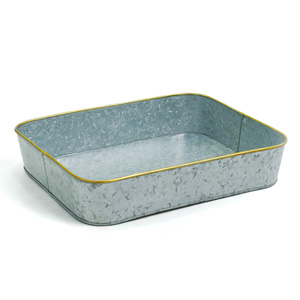 Rectangle Galvanized Tray with brass trim