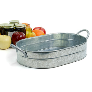 Tin Oval Tray Galvanized with side handle