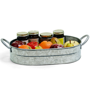 Tin Oval Tray Galvanized with side handle