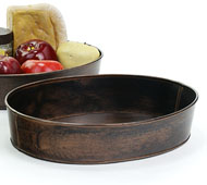 12" Tin Oval Low Bowl Antique Brown