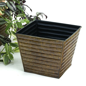 7.5" Ribbed Sq Tin Pot Cover  Brown