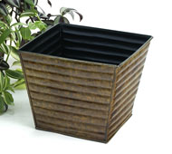 7.5" Ribbed Sq Tin Pot Cover  Brown