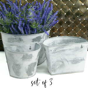 s/3 Tin Half Bucket Wall Basket White Wash