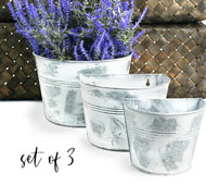s/3 Tin Half Bucket Wall Basket White Wash
