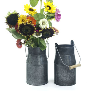 Metal Galvanized Milk Can Pewter Finish