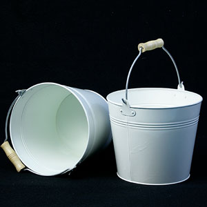 8.5" Metal Pail White with Wood - Distressed