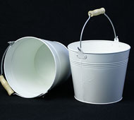8.5" Metal Pail White with Wood - Distressed
